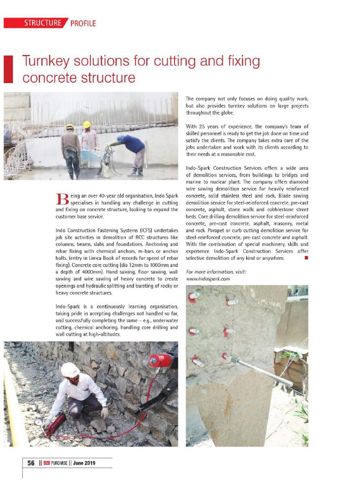 Turnkey solutions for cutting & fixing concrete structure