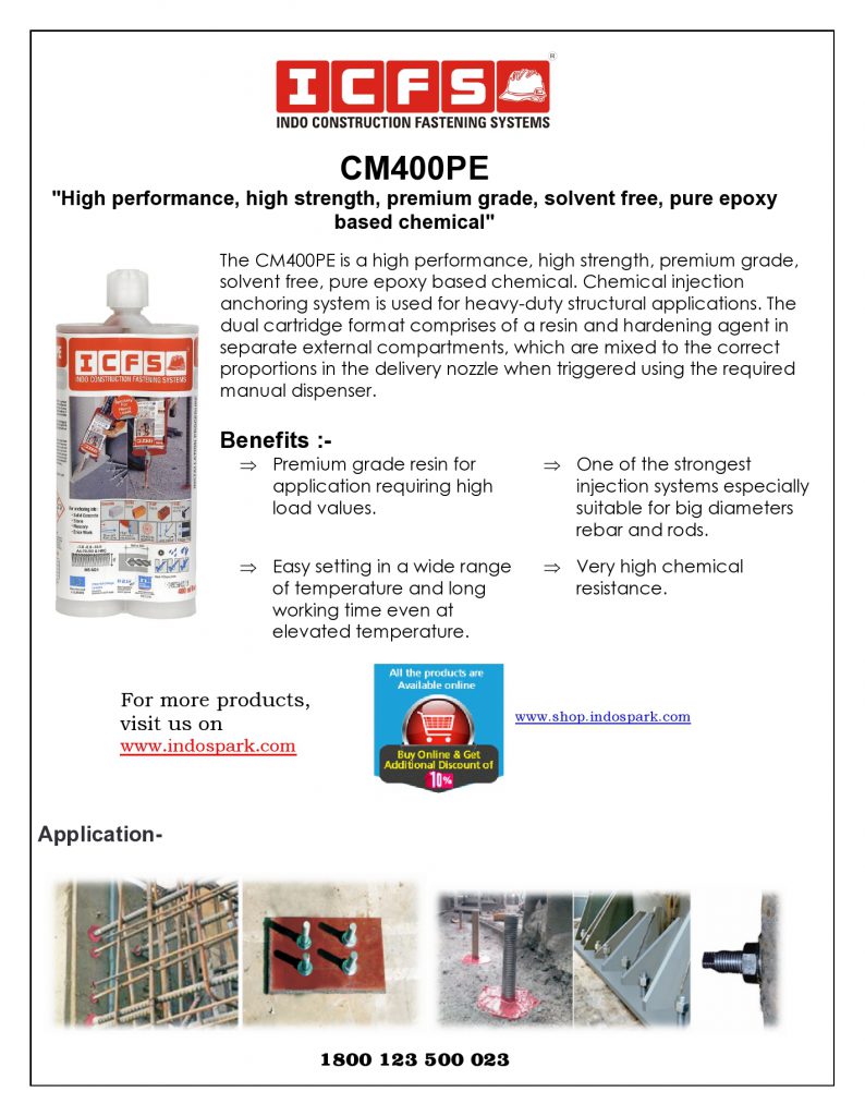 CM400PE_High performance, high strength, premium grade, solvent free, pure epoxy based chemical